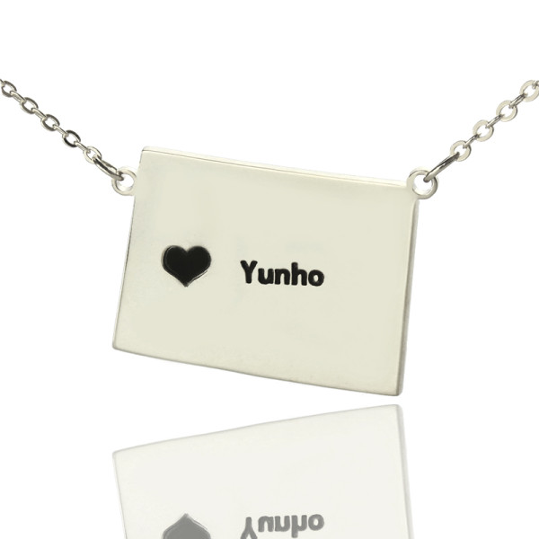 Personalised Silver Heart Shaped Wyoming State Map Necklace