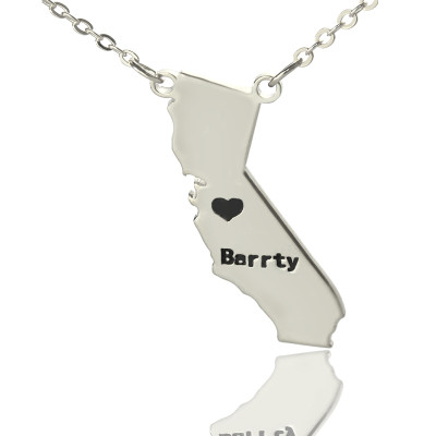 Silver California State Necklace with Heart Charm