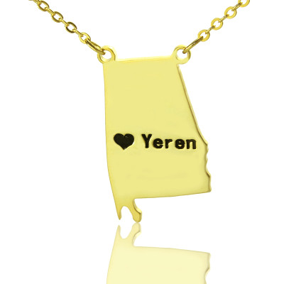 Gold-Plated Silver State Map Necklace with Heart