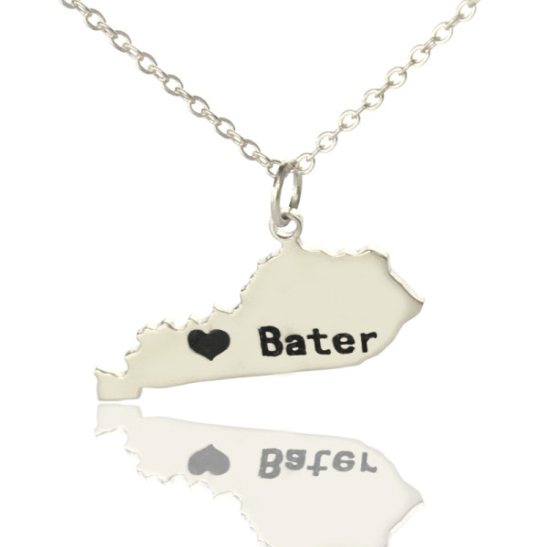 Silver Customised Name Necklaces with  Kentucky State Shape and Heart