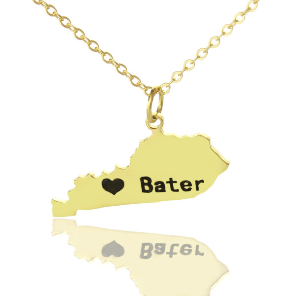 Personalised Kentucky State Necklace With Heart Charm - Gold Plated