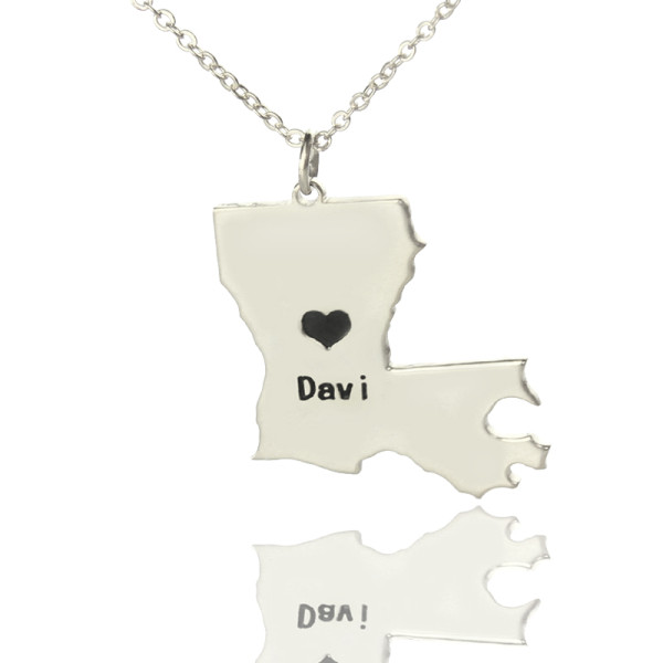 Custom Silver Louisiana State Heart Name Necklace"