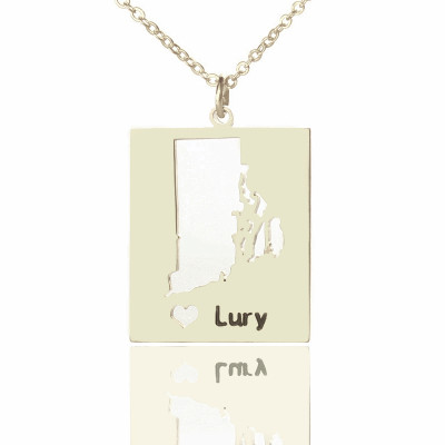 Personalised Rhode State Dog Tag With Heart  Name Silver - By The Name Necklace;