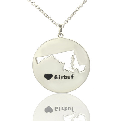 Custom Personalised Maryland Disc State Necklaces with Heart Shape Name Sterling Silver