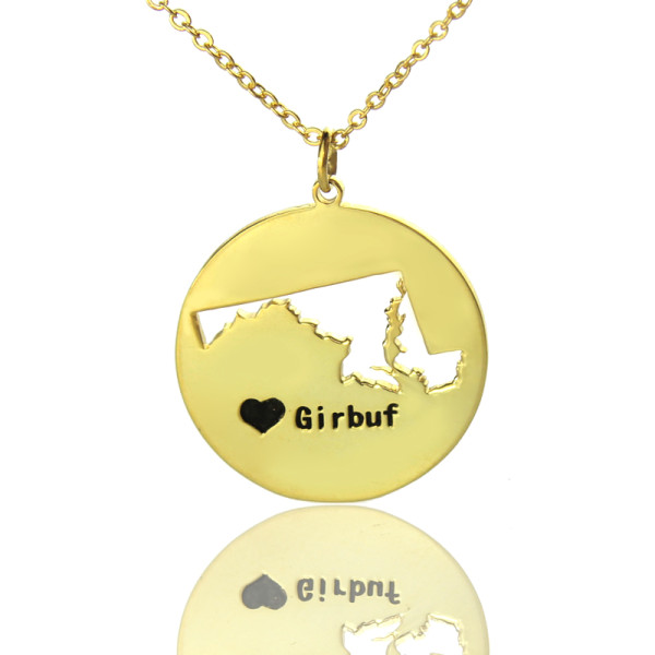 Personalised Maryland Disc Pendant Necklace with Heart and Name, Gold-Plated