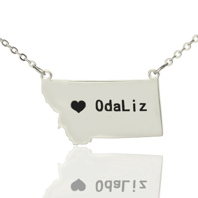 Custom Montana State Shaped Necklaces With Heart  Name Silver - By The Name Necklace;