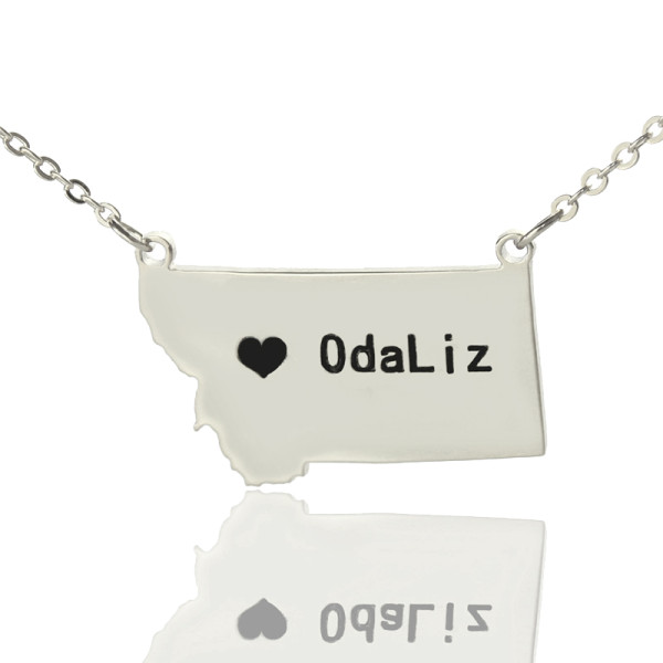 Personalised Montana State-Shaped Necklaces with Heart  and Name in Sterling Silver