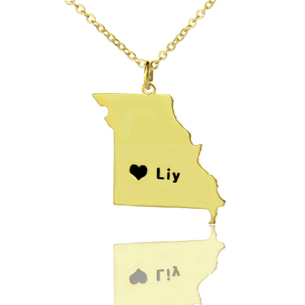 Custom Missouri State Necklace With Heart Name - Gold Plated