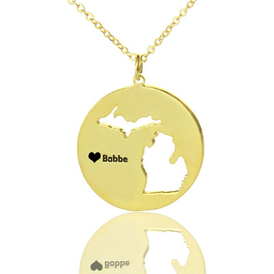 Custom Michigan Disc State Necklaces With Heart  Name Gold Plated - By The Name Necklace;