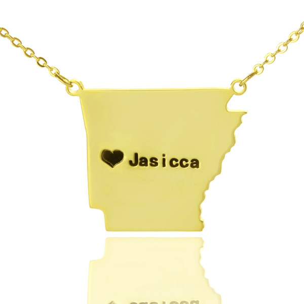 Personalize AR State Map Necklace With Heart-Engraved in Gold Plating