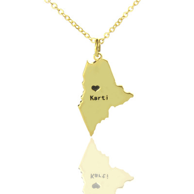 Personalised Maine State Necklaces With Heart Charm - Gold Plated