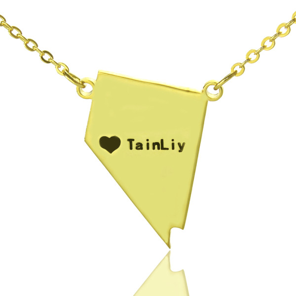 Personalised Nevada State Map Pendant with Heart-Shaped Nameplate, Gold Plated