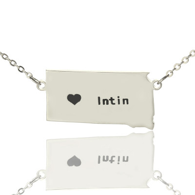 South Dakota State Shaped Necklaces With Heart  Name Silver - By The Name Necklace;