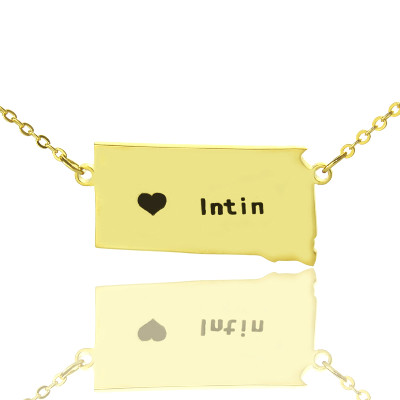 South Dakota State Shaped Necklaces With Heart  Name Gold Plated - By The Name Necklace;