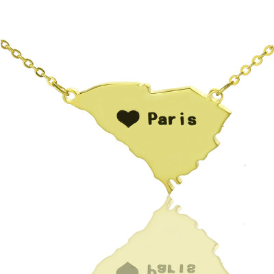 Gold Plated South Carolina State Shaped Heart Name Necklace