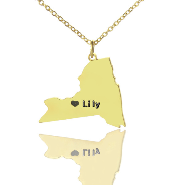 Custom NY State Necklace with Heart & Gold Plated Name