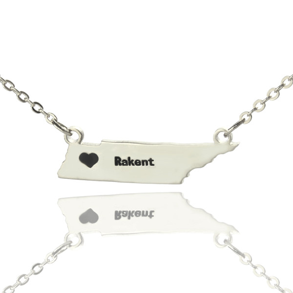 Personalised Tennessee State Shaped Necklaces With Heart Engraving in Silver