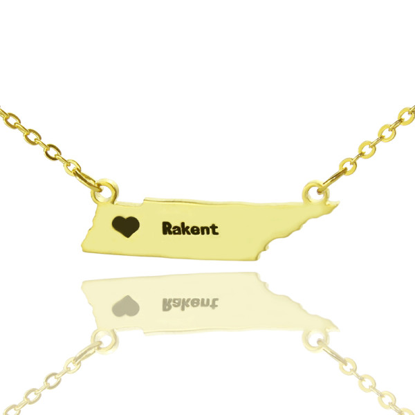 Gold Plated Custom Tennessee State Shaped Pendant Necklaces w/ Heart Shape & Engraved Names