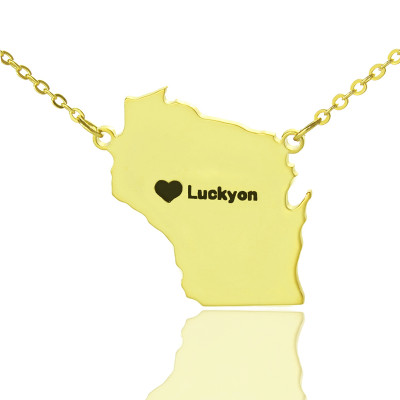 Gold Plated Personalised Wisconsin State Necklace with Heart