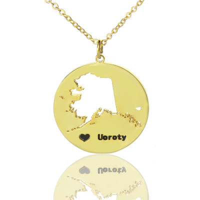 Custom Alaska Disc State Necklaces With Heart  Name Gold Plated - By The Name Necklace;