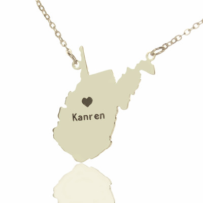 Custom West Virginia State Shaped Necklaces With Heart  Name Silver - By The Name Necklace;