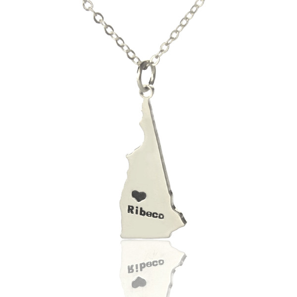 Personalised New Hampshire State Necklace with Engraved Heart Name in Silver