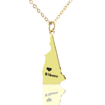 Custom New Hampshire State Shaped Necklaces With Heart  Name Gold - By The Name Necklace;