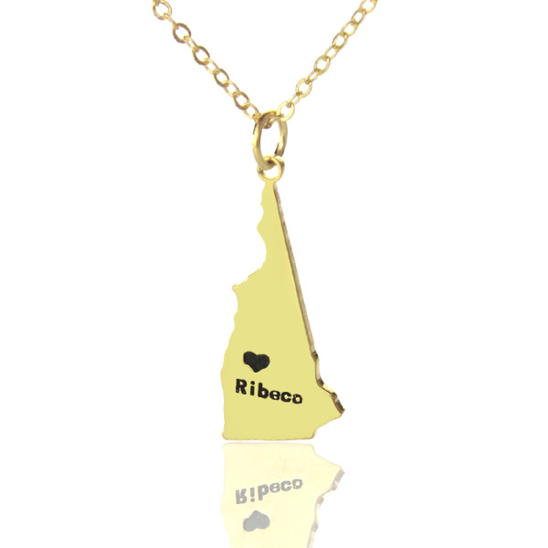 Personalised Custom State Shaped Necklace with Gold Heart and Name Engraving - New Hampshire