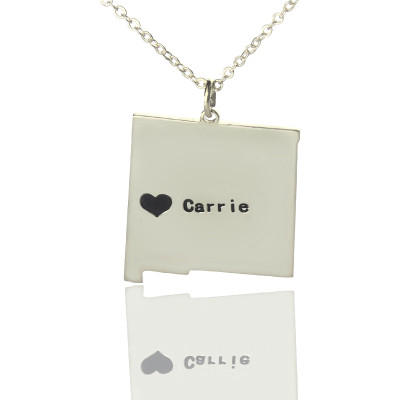 Personalised Sterling Silver New Mexico Necklaces With Heart Shape & Name