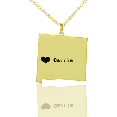 Custom New Mexico State Shaped Necklaces With Heart  Name Gold Plate - By The Name Necklace;