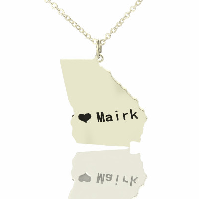 Custom Georgia State Shaped Necklaces With Heart  Name Silver - By The Name Necklace;