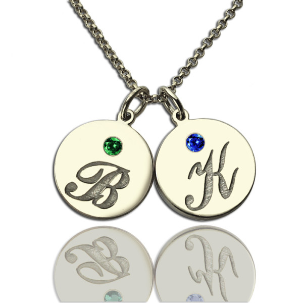 Customised Disc Pendant with Initial and Birthstone