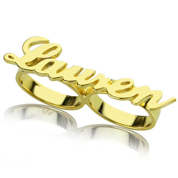Custom Allegro Two Finger Nameplated Ring 18ct Gold Plated - By The Name Necklace;