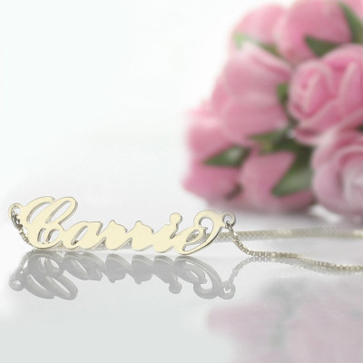 Custom Silver Box Chain Necklace with Carrie Name Engraving