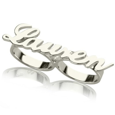 Customised Two Finger Name Ring in Sterling Silver