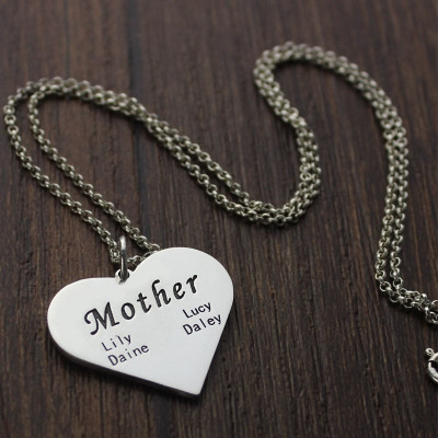 Sterling Silver 'Mother' Family Heart Necklace