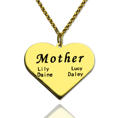 "Mother" Heart Family Names Necklace 18ct Gold Plated - By The Name Necklace;