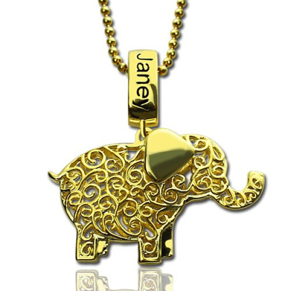 Customised Elephant Name Necklace with Birthstone - 18k Gold Plated
