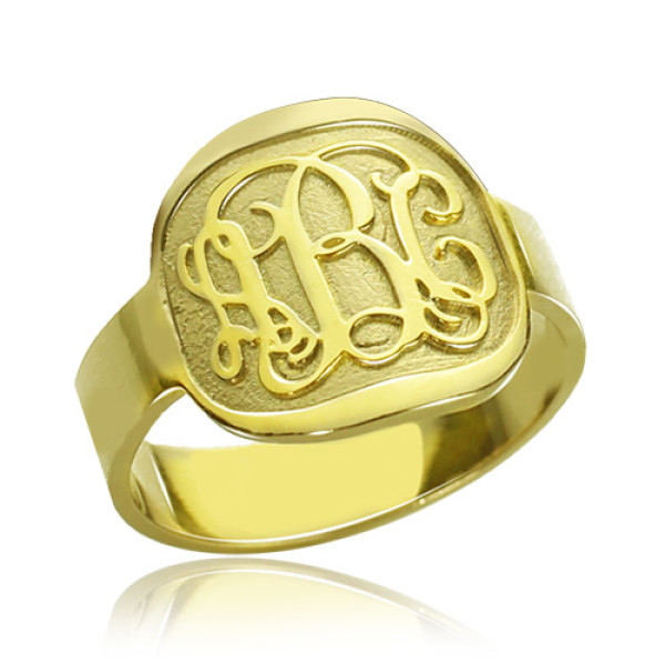 18ct Gold Plated Monogram Ring with Engraved Design - Personalised Gift