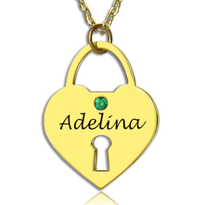 Personalised Gold Plated Love Heart Lock Necklace Engraved with Your Name
