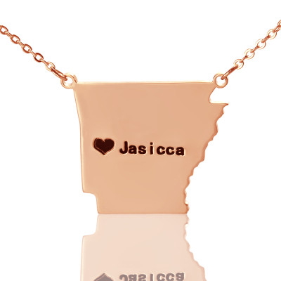 Custom AR State USA Map Necklace With Heart  Name Rose Gold - By The Name Necklace;