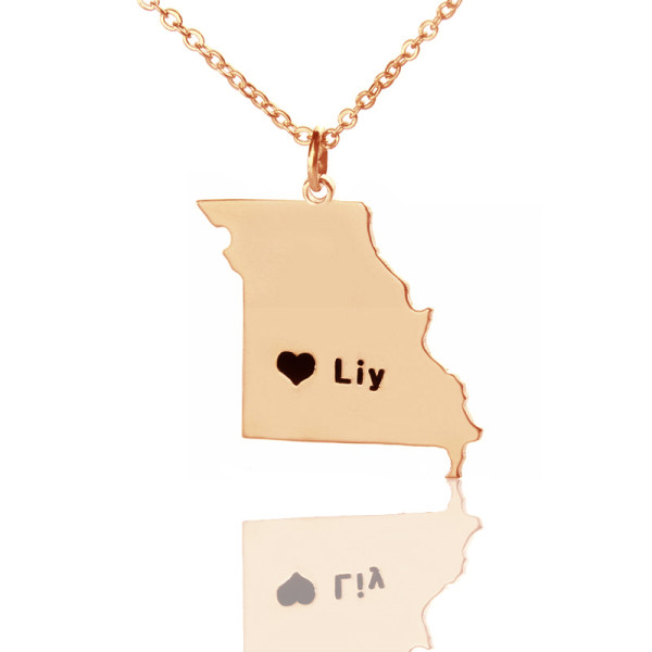 Personalised Missouri-Shaped Rose Gold Necklace With Heart Name