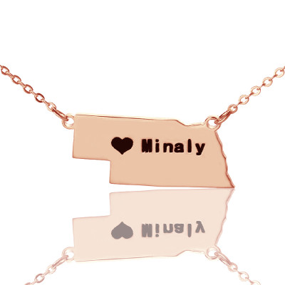 Custom Nebraska State Shaped Necklaces With Heart  Name Rose Gold - By The Name Necklace;