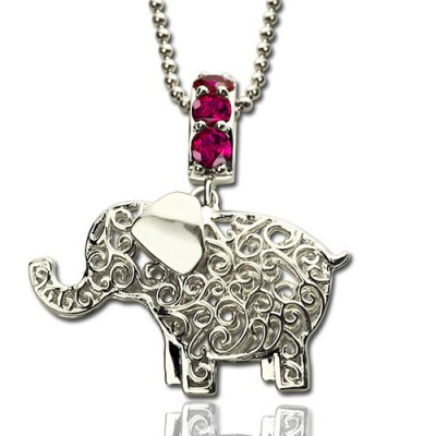 Personalised Elephant Charm Necklace with Name & Birthstone in Sterling Silver