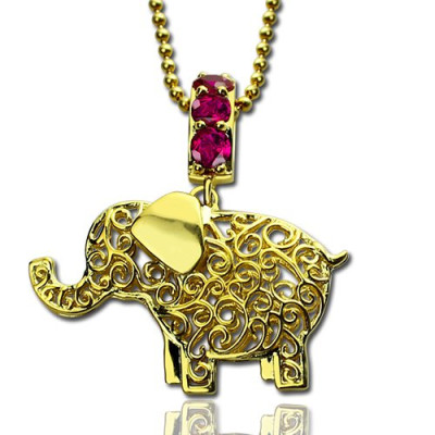 Customised Elephant Name Necklace with Birthstone - 18k Gold Plated