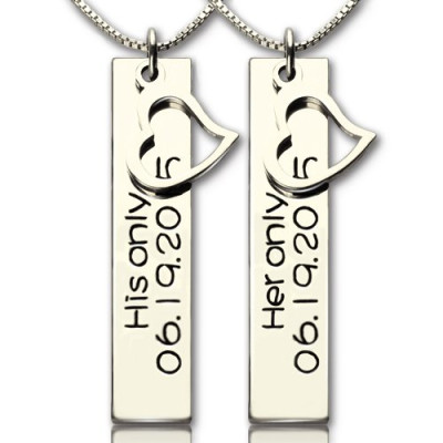 Personalised Couple Bar Necklace with Name  Date Silver - By The Name Necklace;