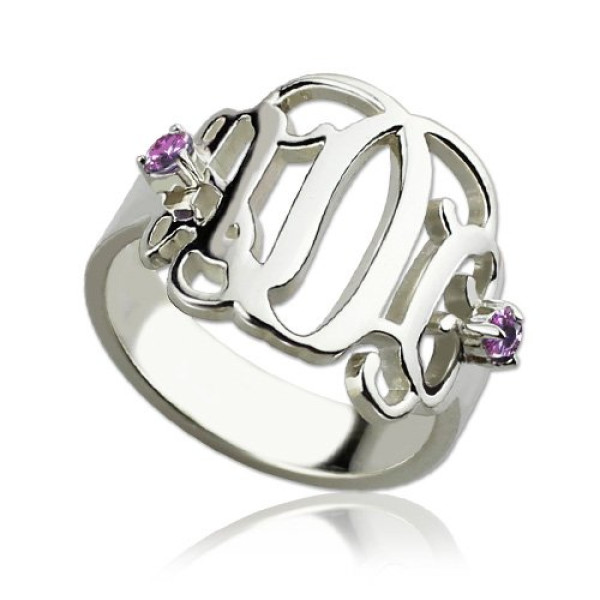 Birthstone Monogram Rings For Women Sterling Silver  - By The Name Necklace;