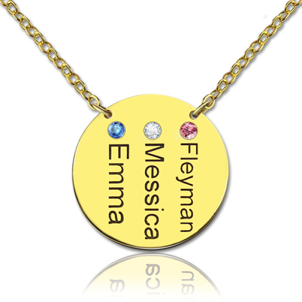 Personalised 18ct Gold Plated Family Names Disc Birthstone Necklace