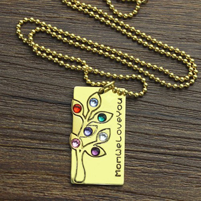 Sterling Silver Family Tree Necklace with Mom's Birthstone
