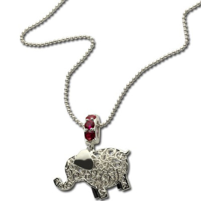 Personalised Elephant Charm Necklace with Name & Birthstone in Sterling Silver